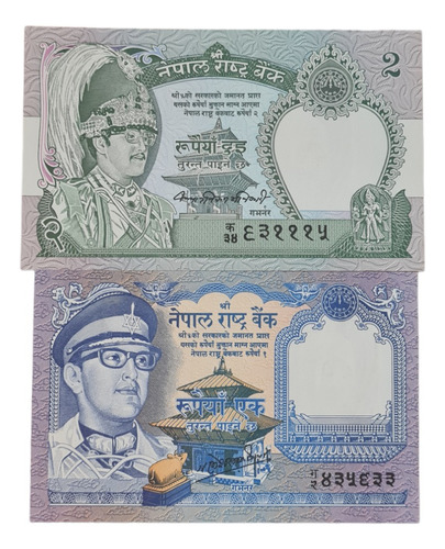 Billetes Mundiales : Nepal 1 Y 2 Rupias Año 1974-1981