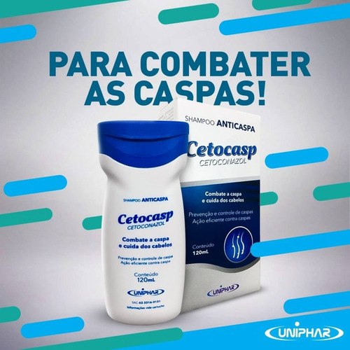Kit 5 Shampoo Cetoconazol Anticaspa 120ml Cetocasp - Uniphar