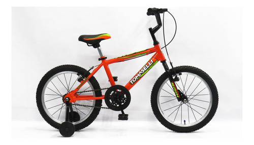 Bicicleta infantil Tomaselli Kids R16 frenos v-brakes color naranja con ruedas de entrenamiento  