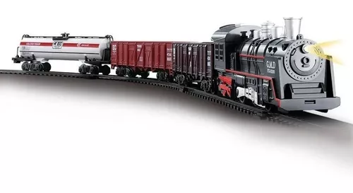 Trem Brinquedo Trenzinho Pista 85,5cm Locomotiva Luz Som Cor Preto