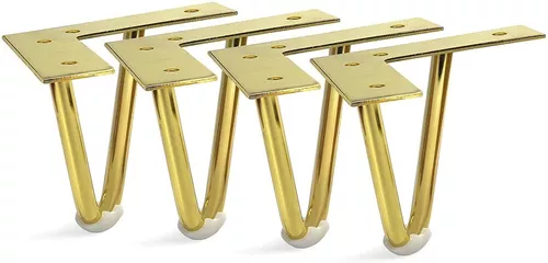 4 Patas Metalicas Doradas Para Muebles - Altura 10 Cm.