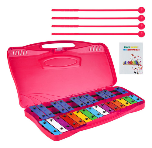 Metalófono Cromático 25 Notas Xilófono Escolar Con 4 Baqueta Rosa