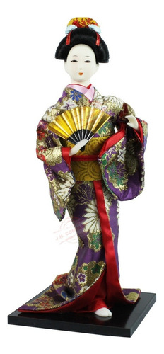 Figura Geisha Con Tela Doll Japon Artesania Kimono Estatua Color Geisha M5