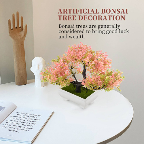 E3 Artificial Plants, Bonsái, Maceta Pequeña, Falsa, Con Flo