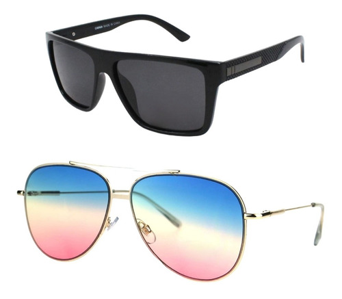 2 Gafas Sol Unisex Moda Cuadrado Piloto 