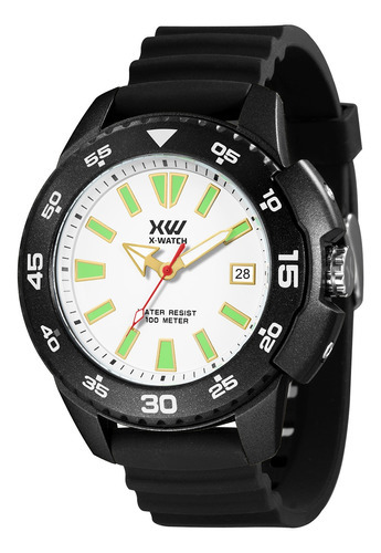 Relógio X-watch Masculino Para Mergulho Resistente A Shock Cor da correia Preto Cor do bisel Preto Cor do fundo Branco