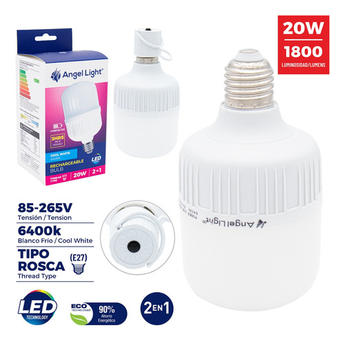 Bombillo 20w Recargable E27 3horas Angel Light