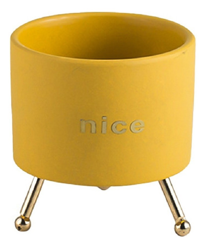 Macetero Con Soporte De Hierro 12cm Alto Maceta Decorativa Color Amarillo