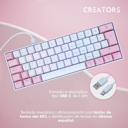 Imagen 4 de 7 de Teclado Mecánico Gamer 60% Ocelot Creators Ergonómico Rgb