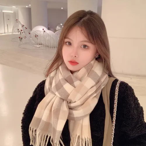 Fashionable Color Block Plaid Scarf Women Autumn Winter Warm