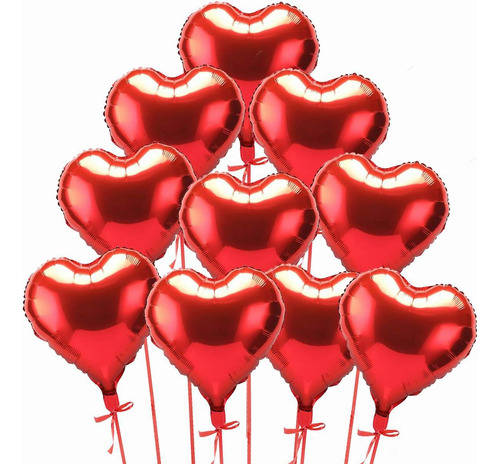 12 Globos Rojos De Corazon Metalizado, Para Ocasion Especial Rojo Corazón