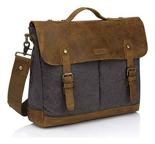 Bolso Mensajero De Cuero Y Lona, Compatible Con Laptops De 1