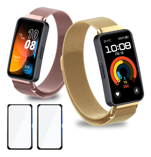 2 Correas Metalicas Compatible Con Huawei Band 9 8 + 2 Micas