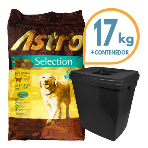 Imagen 1 de 2 de Comida Perro Adulto Astro Selection 17 Kg + Contenedor