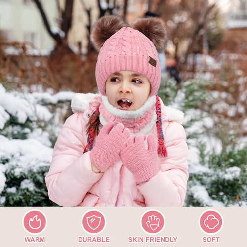 Set De Invierno Para Niños 3 Pcs Gorro Bufanda Guantes Pompó Color Diseño De La Tela