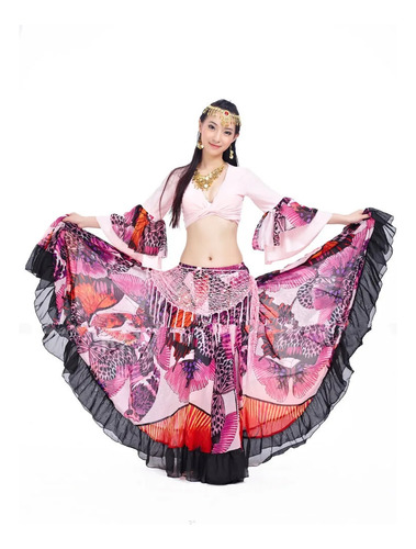 Falda Bellydance Out720 Con Flores Para Danza Del Vientre