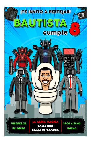 Invitación Digital Tarjeta Cumpleaños Skibidi Toilet