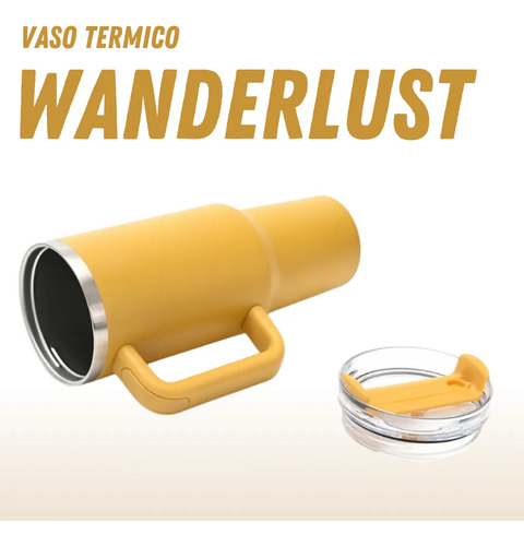 Vaso Térmico Wanderlust Color Amarillo Con Bombilla 1200ml Acero Inoxidable Aislado Doble Capa Tapa Hermética Estilo Moderno Ideal Para Mate Café Jugos Viajes Trabajo Uso Diario