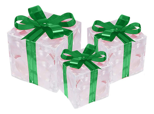 A*gift Caja De Regalo De Navidad Con Luz Led, Paquete De 3