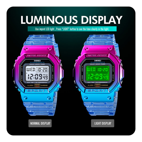 Relógio Esportivo Digital Feminino:, Dual Time, Alarme