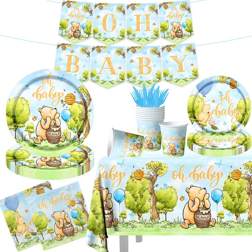 142 Piezas Vajilla Decorativa Para Baby Shower De Oso Oh Bab