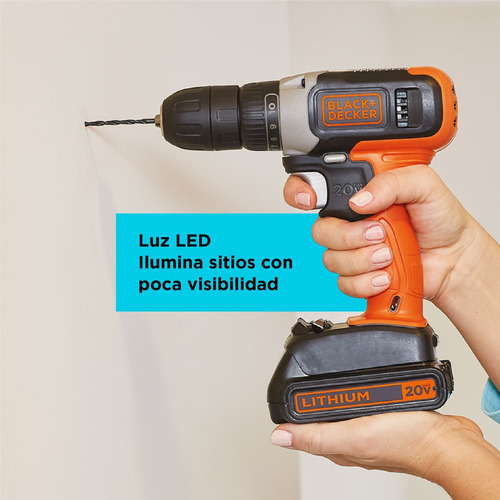 Imagen 3 de 12 de Taladro/destornillador 20v Max + Bat Black+decker Bcd702c1b3