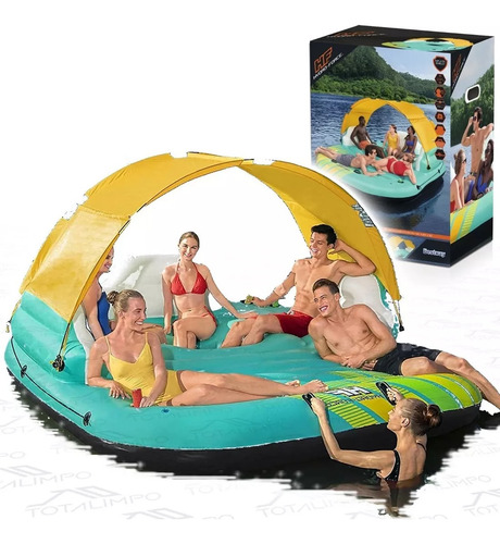Bestway Salvavidas Isla Inflable Flotador Lounge Con Techo Turquesa-amarillo