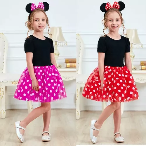 Vestido Minnie Mouse Niña Diadema Orejeras Moño Disfraz Mimi