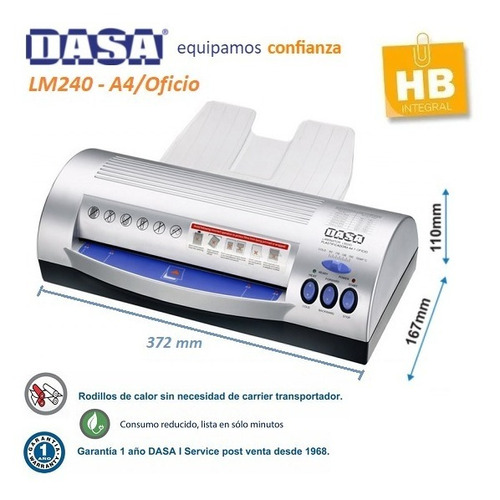 Plastificadora Dasa Lm240 A4 Y Oficio Laminadora Plastificar