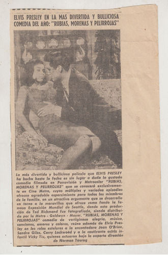 1963 Elvis Presley Clipping Diario Uruguay Promo Pelicula 
