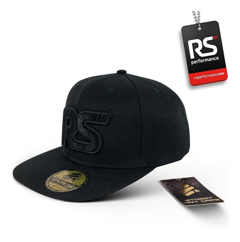 Boné Rs Performance Aba Reta Masculino Aplique Veludo Preto