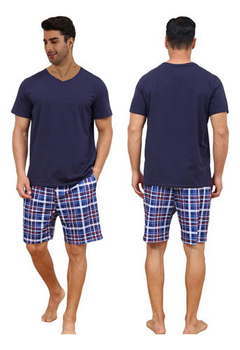 Pijama Para Hombre Conjunto Playera Y Bermuda Con Bolsillos
