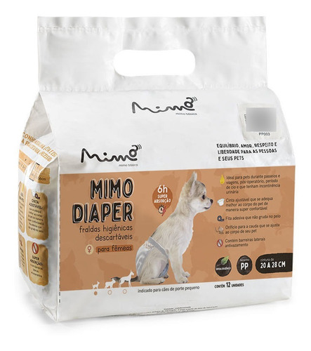 Fralda Higiênica Descartável Diaper Fêmea Pp 12pc Mimo Pp001