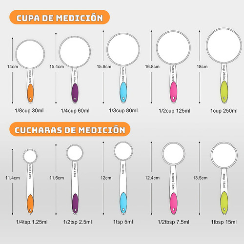10pcs Juego De Taza Cuchara Y Medidora De Reposteria Cocina De Color
