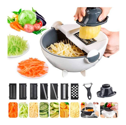 Imagen 3 de 8 de Rallador Cortador Y Colador De Verduras Multifuncional 9 En1