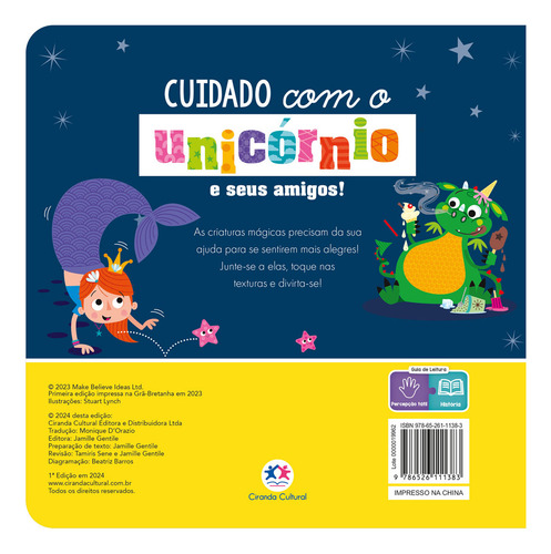 Livro Toque e sinta Cuidado com o unicórnio e seus amigos Make Believe Ideas Edição 1 Ano 2024 Português Ciranda Cultural