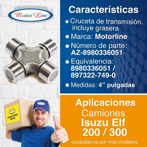 Imagen 2 de 10 de Cruceta Isuzu Elf 200 / 300 Mediana 8980336051