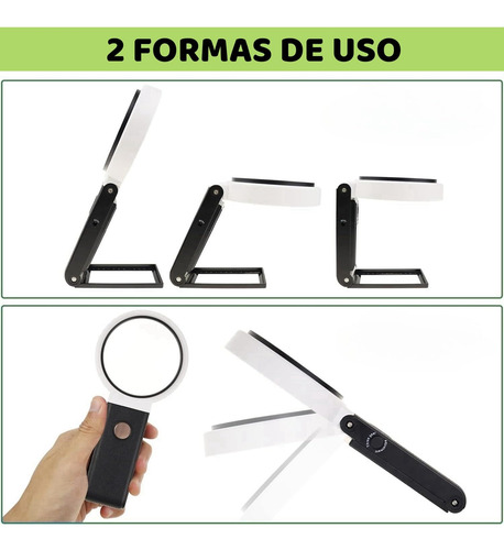 Lupa De Mano 10x 25x Con Luz Y Soporte, Lupa Plegable O