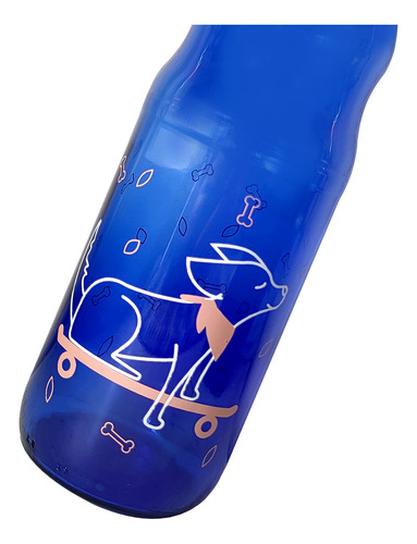 Botella Vidrio Azul 1000ml Perro Y Huesos Con Tapón X Unidad