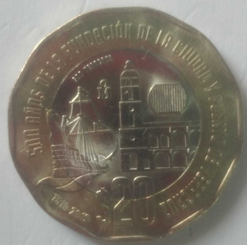 Moneda De $20 Conmemorativa 500 Años Del Puerto De Veracruz.