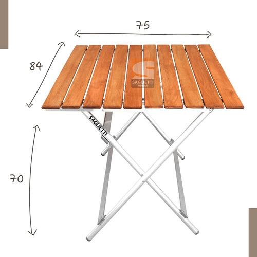 Imagen 5 de 10 de Mesa Plegable Aluminio Madera 84x75 + 4 Sillas Balcon Jardin