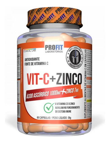  Vitamina C 1000mg + Zinc 7mg 60 Caps Profit Labs