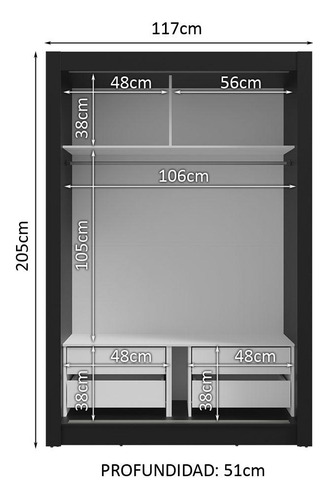 Ropero Closet Madesa Vivare Plus 2 Puertas 1 Espejo Nb Color Negro/Blanco