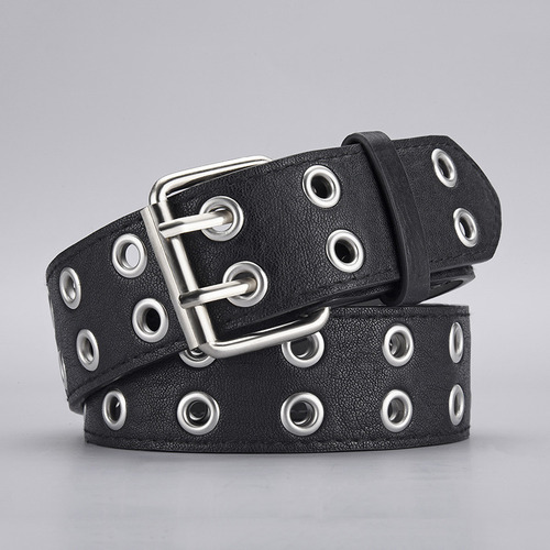 Cinturón Unisex De Piel Con Doble Hebilla Estilo Punk
