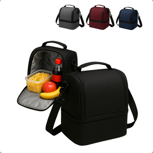 Bolsa Térmica Para Marmita Refeição Almoço Com Alça Reforçada 8 Litros Preto Cinza Vermelha - Era Home Decor