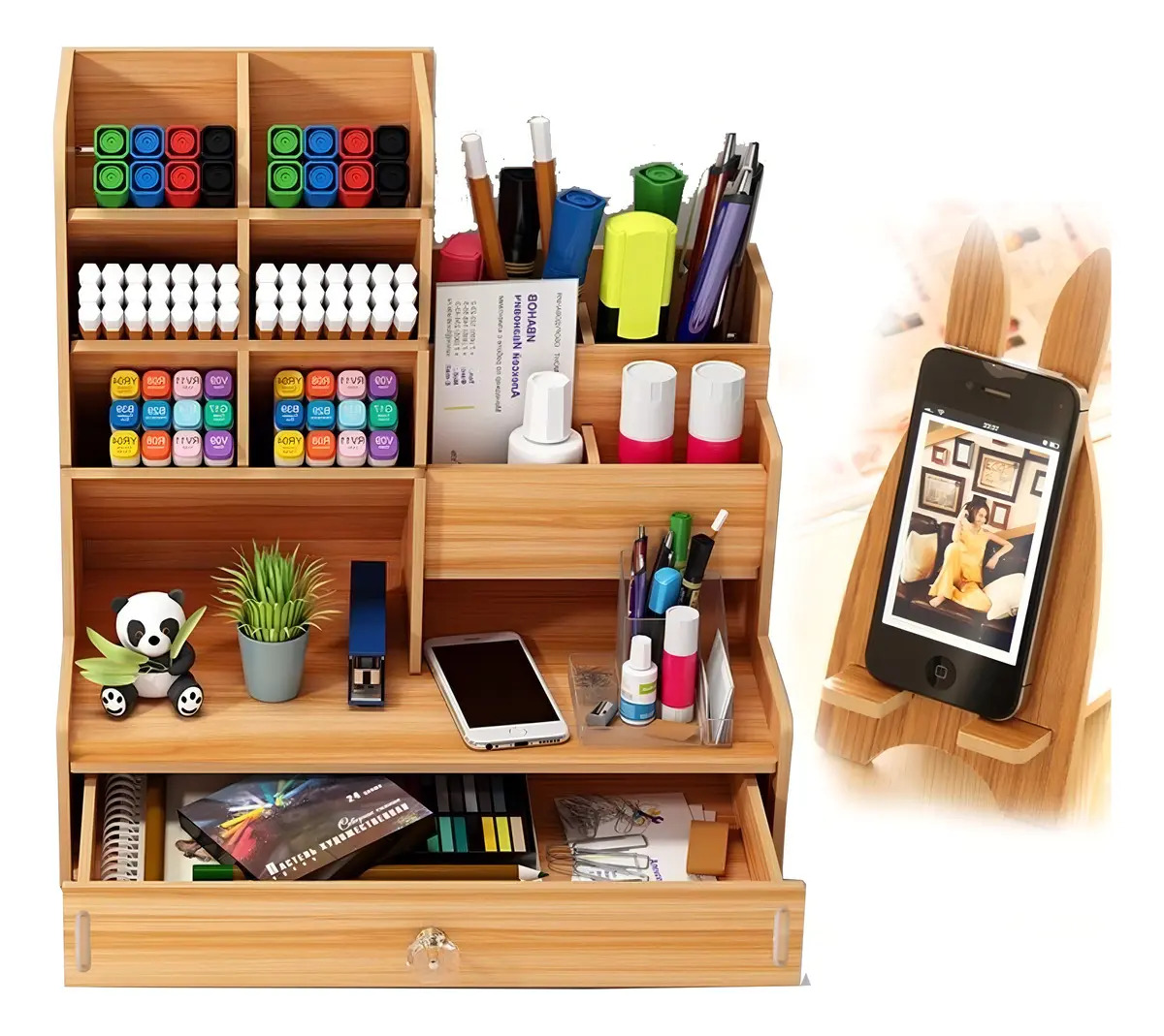 Organizador De Escritorio Madera Oficina Con Cajonera