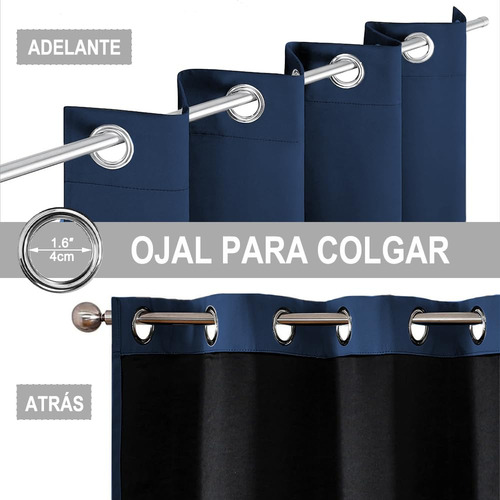 Nanwei 100% Cortinas Blackout Cortinas Largas Con Forro Azul