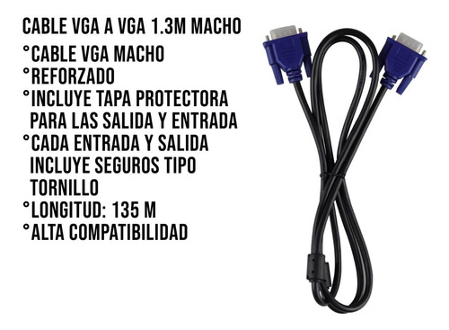 Imagen 2 de 9 de Cable Vga A Vga Ferrita Con Fibra Cable Resistente 18-6174