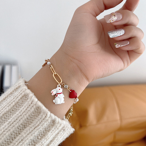 Pulsera Girly Heart Sakura Green Leaf Con Forma De Conejo