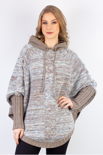 Poncho Feminino De Malha Patchwork 60003